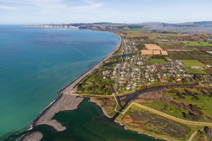Aerial view looking towards Haumoana, Te Awanga, Clifton & Cape Kidnappers f&hellip;