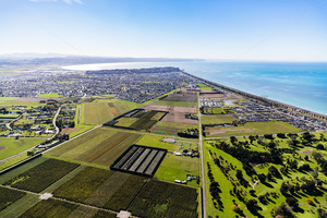 Products: Aerial view looking towards Napier from Awatoto, Napier, Hawke's Bay, New Zealand - SCP Stock
