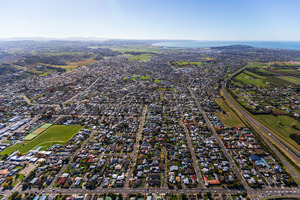 Aerial view looking towards Napier from Taradale, Hawke's Bay, New Zealand - SCP Stock