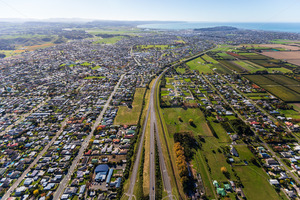 Aerial view looking towards Napier from Taradale, Hawke's Bay, New Zealand - SCP Stock