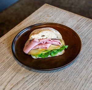 Products: Mortadella, Provolone, Lettuce, Courgette, Basil Mayo on Ciabatta