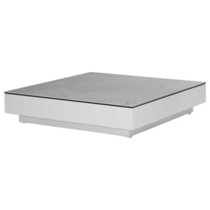 Crete Aluminium Collection White: Crete Aluminium Low Outdoor Coffee Table (White) with Ceramic Top (Marble Look)