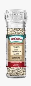 Spices: MeCeylon White Pepper Whole Glass Grinder Bottle 50g