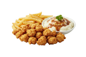 Menu: Popcorn Chicken w/ Mash & Chips