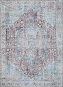 Vintage: Riverton Kutha Blue Red Machine Washable Rug