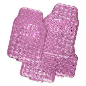 Venom 4-Piece Pink Rubber/Aluminium Look Car Mat