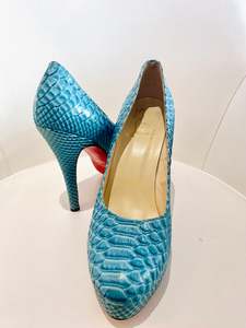 Frontpage: Christian Louboutin Aqua Snakeskin Platform Heels