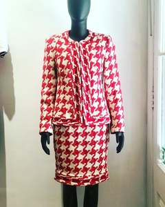 Adrienne Winkelmann Red/White Wool Skirt Suit