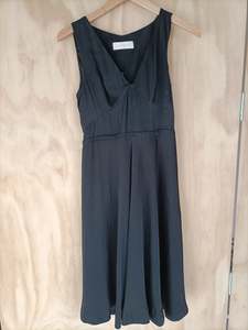 Cacharel - Black Satin Dress with Pleat Detail - Size UK 10