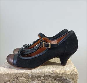 Shoes: Chie Mihara -  Black Suede Bronze Toe Mary Jane Heels - Size 39