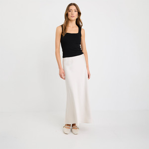 Skirts: Prodigy Satin Bias Maxi Skirt - Pearl