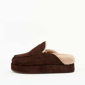 Footwear: Burkley Slide - Chocolate Suede