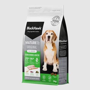 Products: BLACK HAWK MATURE: CHICKEN & RICE – Seeds & Cereals (2000)