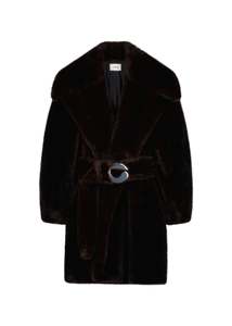 Womens: Coperni // Woven Faux Fur Belted Coat / Brown
