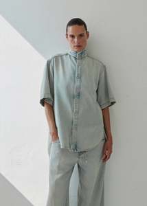 DARKPARK // Roberta Tencel Denim Collar Shirt / Bluesh White