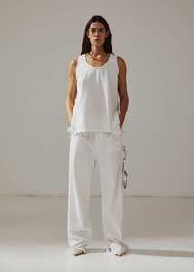 DARKPARK // Lisa Scarf Adorned Loose Fit Carpenter Tencel Denim / Washed White