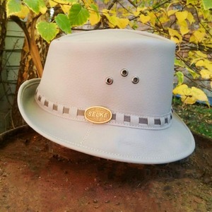 Products: Silver Leather Trilby - Selke NZ high quality handcrafted leather & fabric hats