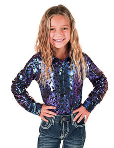 Cowgirl Tuff Girls Purple/Teal Iridescent Pullover Shirt