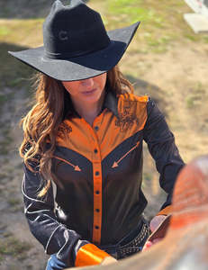 Cowgirl Tuff Orange and Black Pullover Shirt