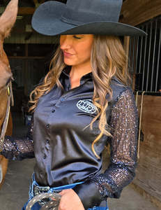 Cowgirl Tuff Black Sequin Sleeves Pullover Shirt