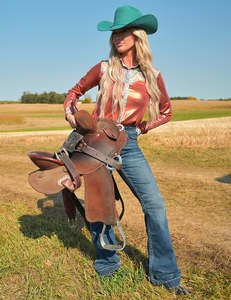 Womens Jeans And Clothing: Cowgirl Tuff Orange Shimmer & Paisley Pullover Shirt