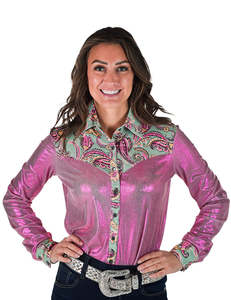 Cowgirl Tuff Pink Shimmer & Paisley Pullover Shirt