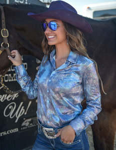 Womens Shirts: Cowgirl Tuff Blue Cotton Candy Pullover Shirt