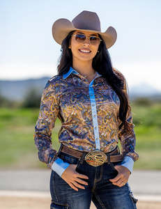 Products: Tan & Sky Blue Paisley Satin Pullover Shirt