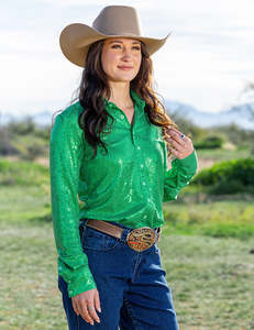 Cowgirl Tuff Green Sequin Pullover Shirt