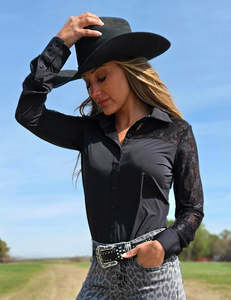 Products: Cowgirl Tuff Black Breathe with Black Lace Pullover Shirt