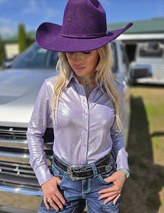 Products: Cowgirl Tuff Lavender Mist Holographic Pullover Shirt