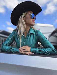 Products: Cowgirl Tuff Emerald Mist Holographic Pullover Shirt