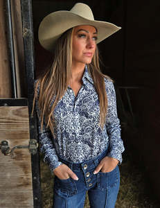 Cowgirl Tuff Navy & White Floral Pullover Shirt