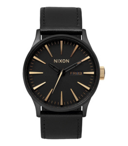 Nixon Sentry Leather Watch - Matte Black / Gold