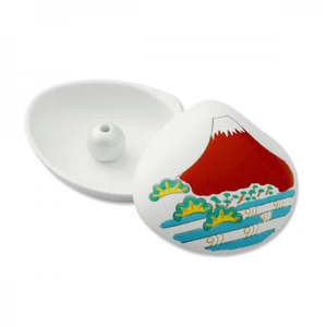 Incense Holders: Kousaido Shellfish shape incense plate with dish Red Fuji pattern White