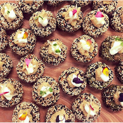 Finger Food Corporate Catering: Pumpkin chickpea cakes with chutney or hummus (GF,V)