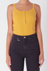 Womens Tees: Frenchie Henley Singlet - Marigold