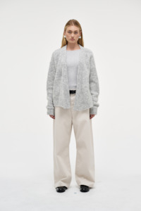 Womens Knits: Mohair Wrap Cardi - Light Grey Marle