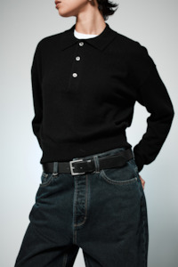 Wool Blend Knit Polo - Black