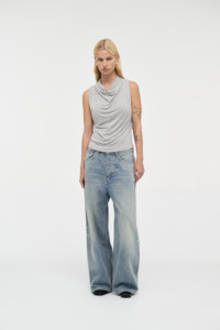 Womens Tees: Mirage Drape Top - Grey Marle