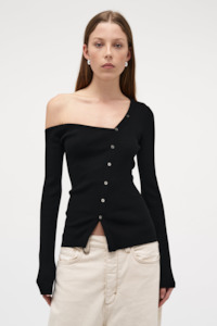 Womens Knits: Asymmetrical Knit Cardigan - Black
