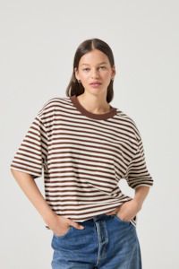 Rollas Womens Tops: Off Duty Tee Stripe - Cocoa Stripe