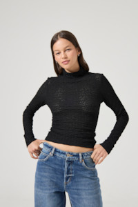 Rollas Womens Tops: Highneck Daisy Top - Black