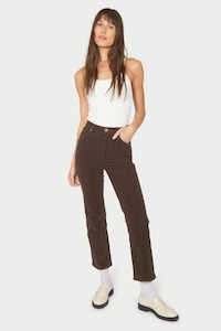 Rollas Womens Jeans: Original Straight - Brown Cord
