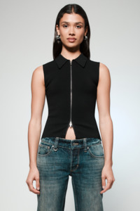 Neuw Womens Tops: Suki Zip Top - Black