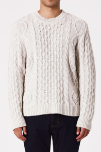 Mens Knitwear 1: Cable Knit Boxy Crew - Bone