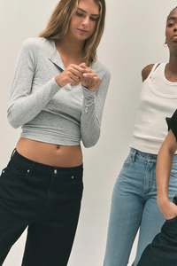 Studio Henley Long Sleeve Top - Grey Marle