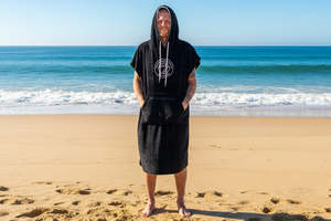 Poncho Towels: Seventhwave Large Hooded Poncho Towel - Black and White - 100% Cotton