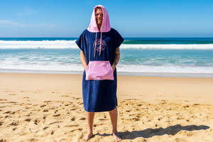 Seventhwave Large Hooded Poncho Towel - Navy and Pink - 100% Cotton