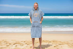 Poncho Towels: Seventhwave Hooded Poncho Towel - Grey and Orange - 100% Cotton